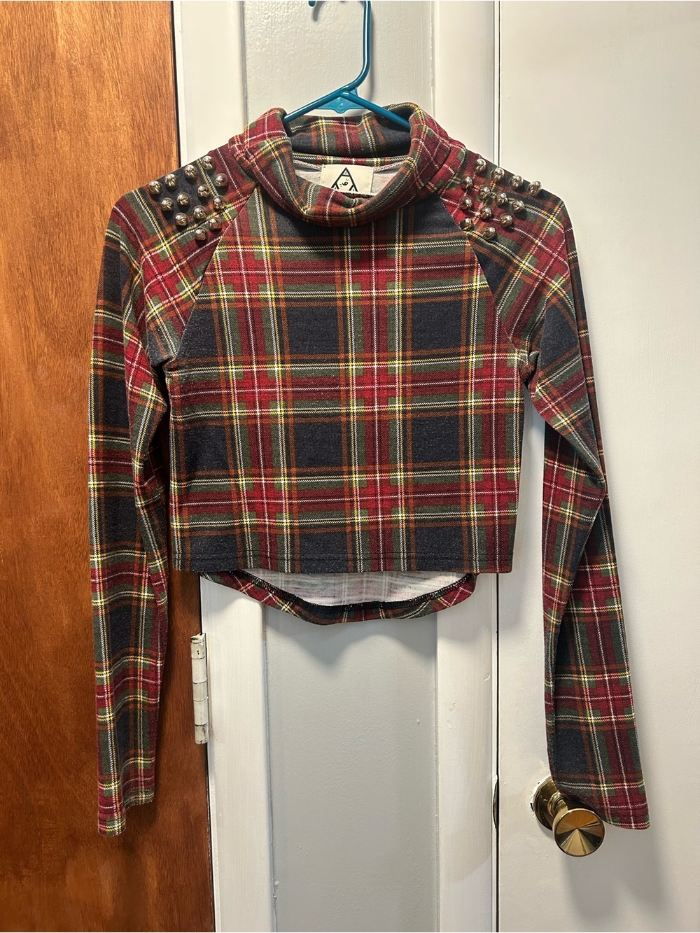 Plaid cropped turtleneck